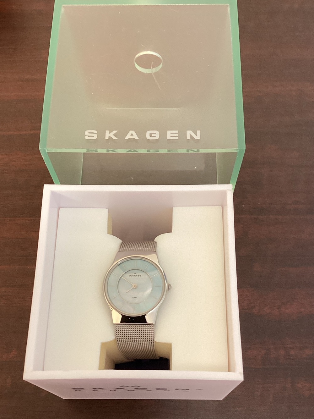 Skagen Silver Mesh Watch with Pale Blue Dial